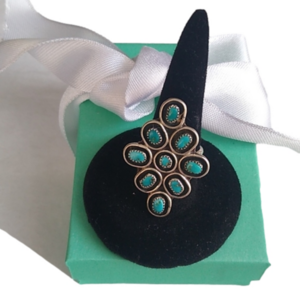 Zuni made Turquoise Snake Eye Cluster Ring, Size 5